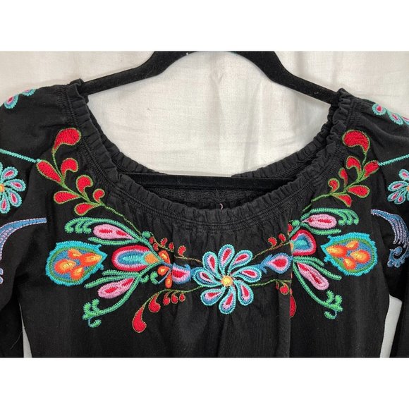 Johnny Was JWLA Black Embroidered Dress Long Sleeve Womens Small Cowgirl Western - Picture 2 of 6